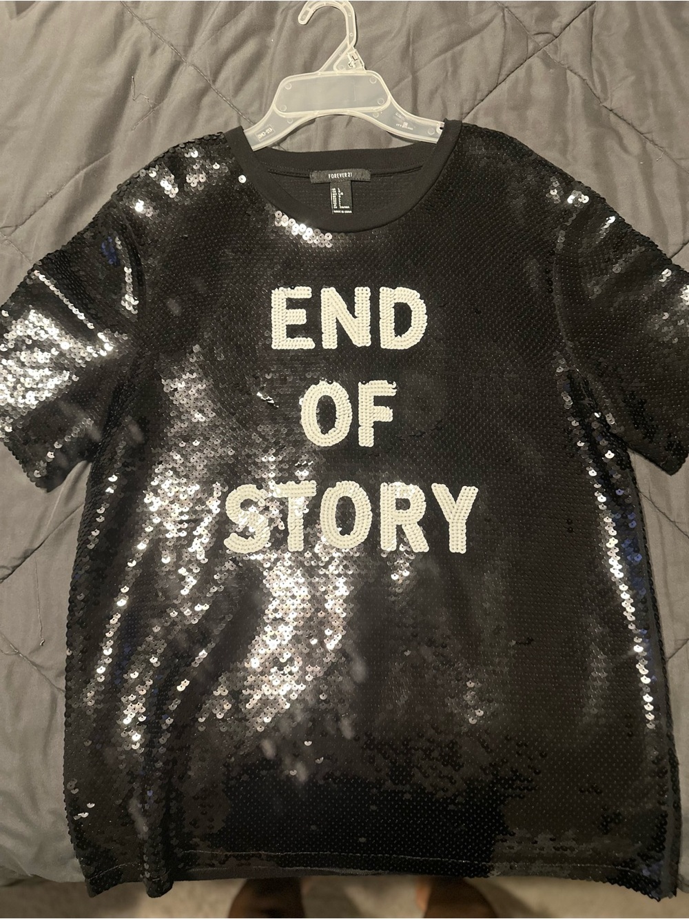 Forever 21 Black Sequin Short-Sleeve Tee with White Sequin Text